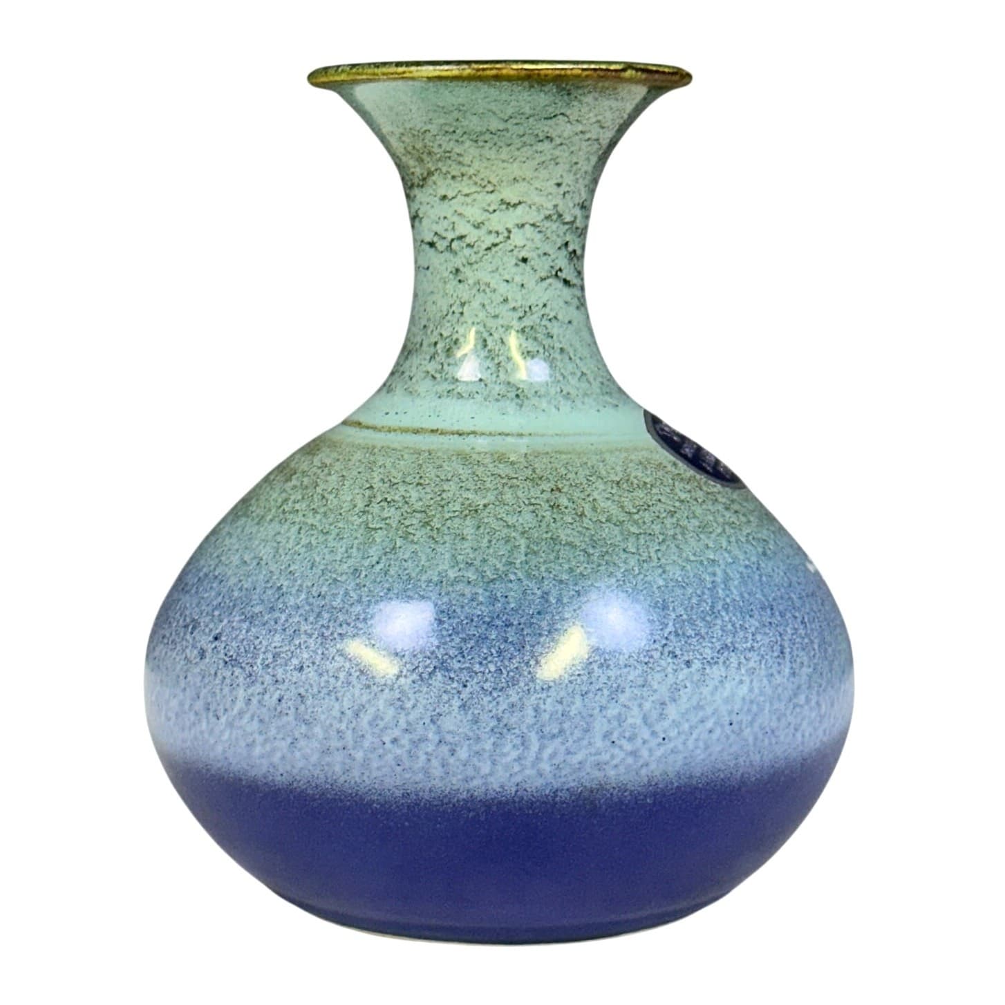 K Dryden Vintage Mid-Century Signed Hot Springs Arkansas Pottery 6.5" Blue Vase - Thumbnail 4