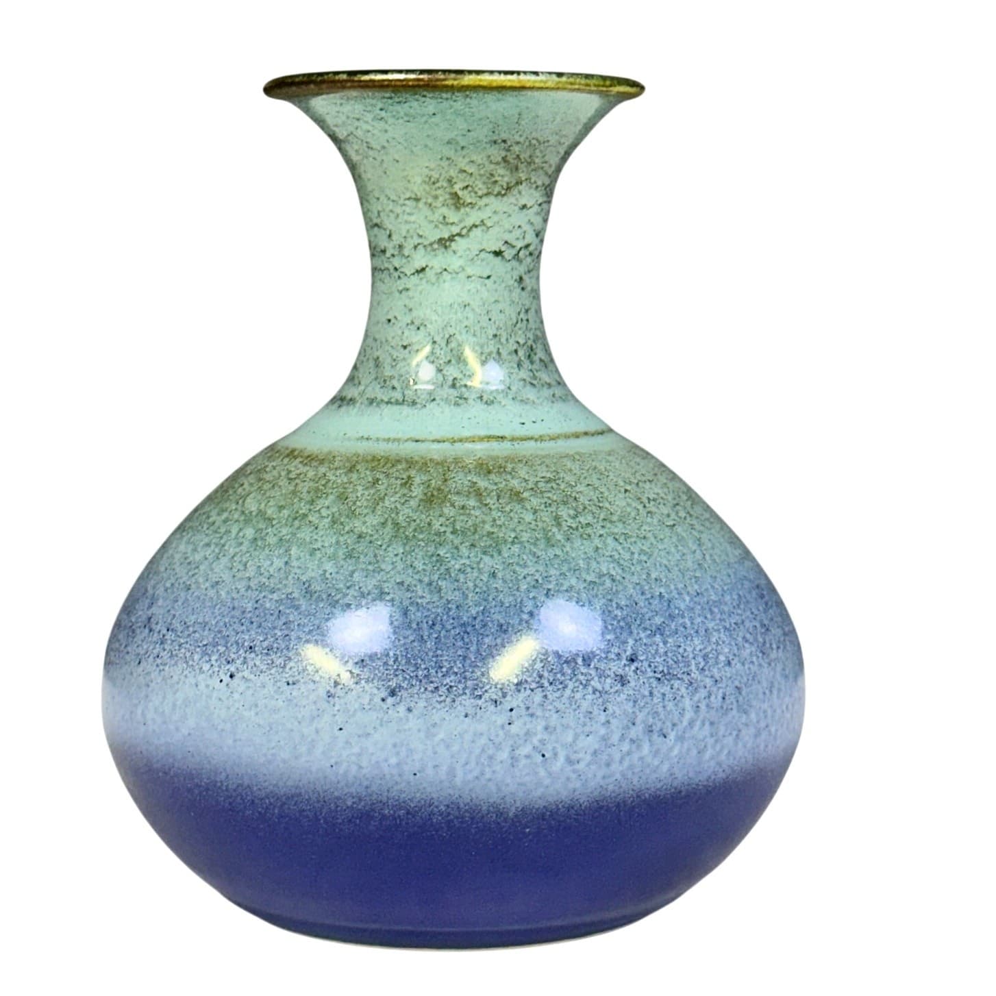 K Dryden Vintage Mid-Century Signed Hot Springs Arkansas Pottery 6.5" Blue Vase - Thumbnail 3
