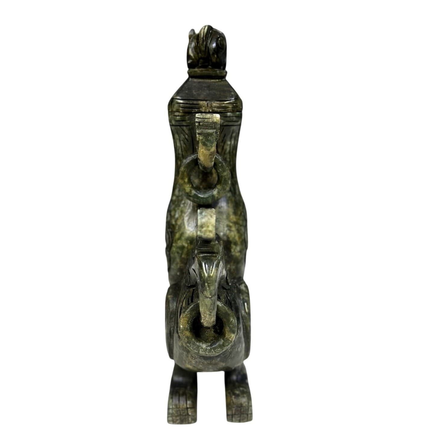 Spinach Jade Carved Mythical Beast Qing Dynasty Style Traditional Ritual Vessel - Thumbnail 2