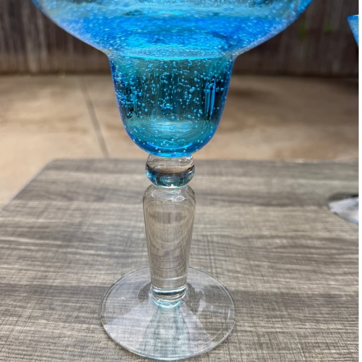 Hand Blown Aqua Blue Margarita Glasses Seeded Bubble Glass Clear Stem-Set of 4 - Thumbnail 4
