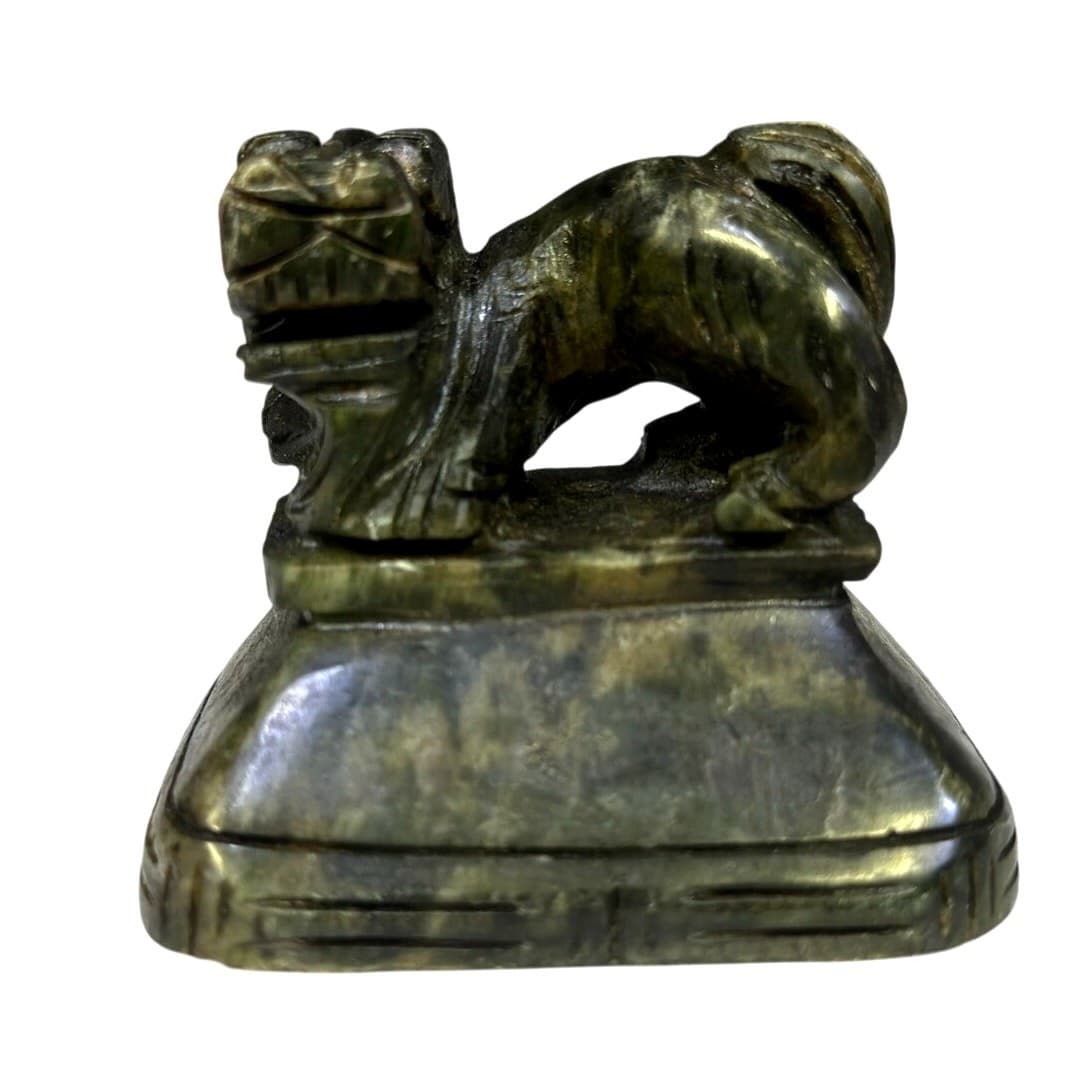 Spinach Jade Carved Mythical Beast Qing Dynasty Style Traditional Ritual Vessel - Thumbnail 5