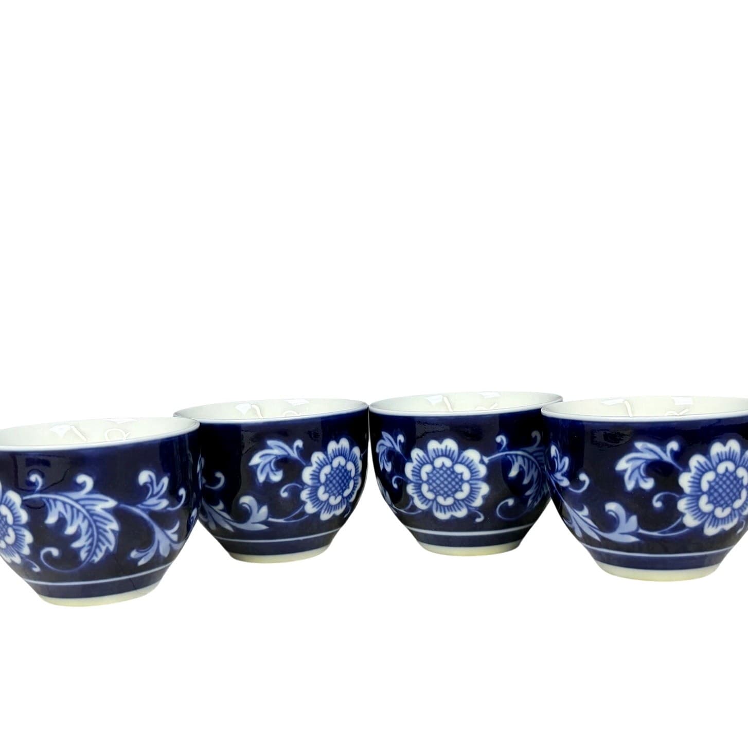 Pier 1 Mandarin Tea Set Teapot w Lid + 4 Cups Blue White Floral Porcelain China - Thumbnail 8