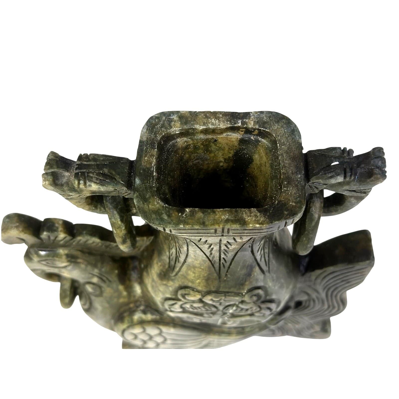 Spinach Jade Carved Mythical Beast Qing Dynasty Style Traditional Ritual Vessel - Thumbnail 6