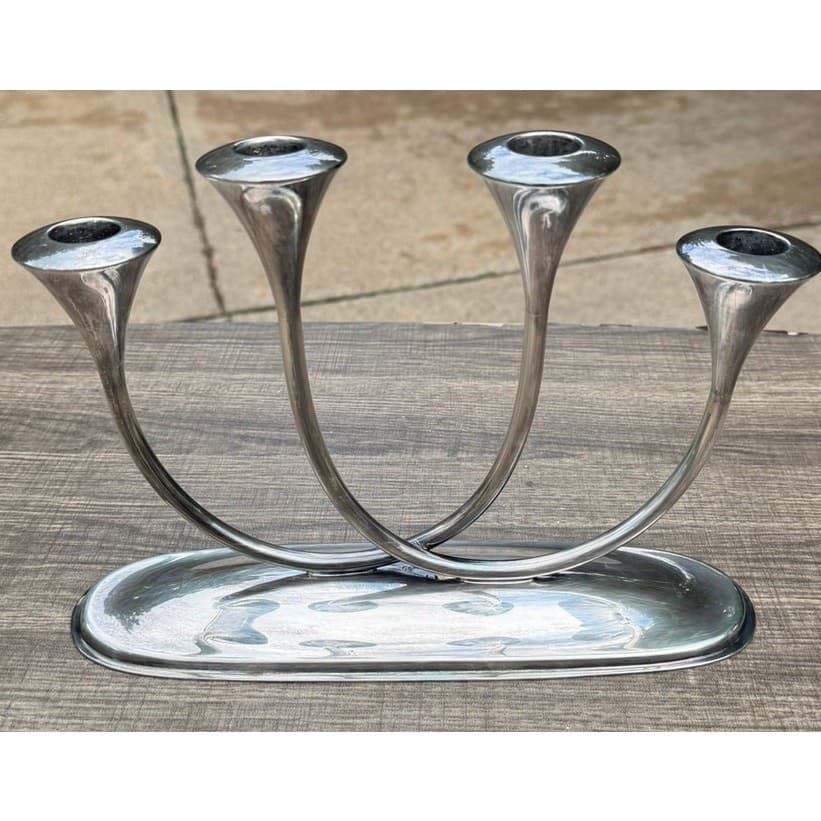 Reed & Barton Silverplate 4 Light Vintage MCM Candelabra Candlestick Holder #291 - Thumbnail 6