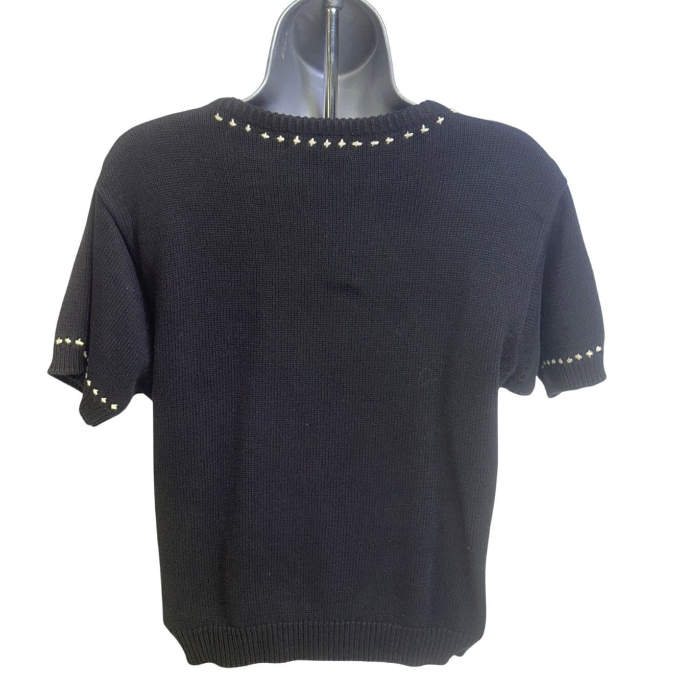 Cambridge Spirit Vintage 2-Piece Black Cotton Sweater Set Floral Accents-Medium - Thumbnail 5