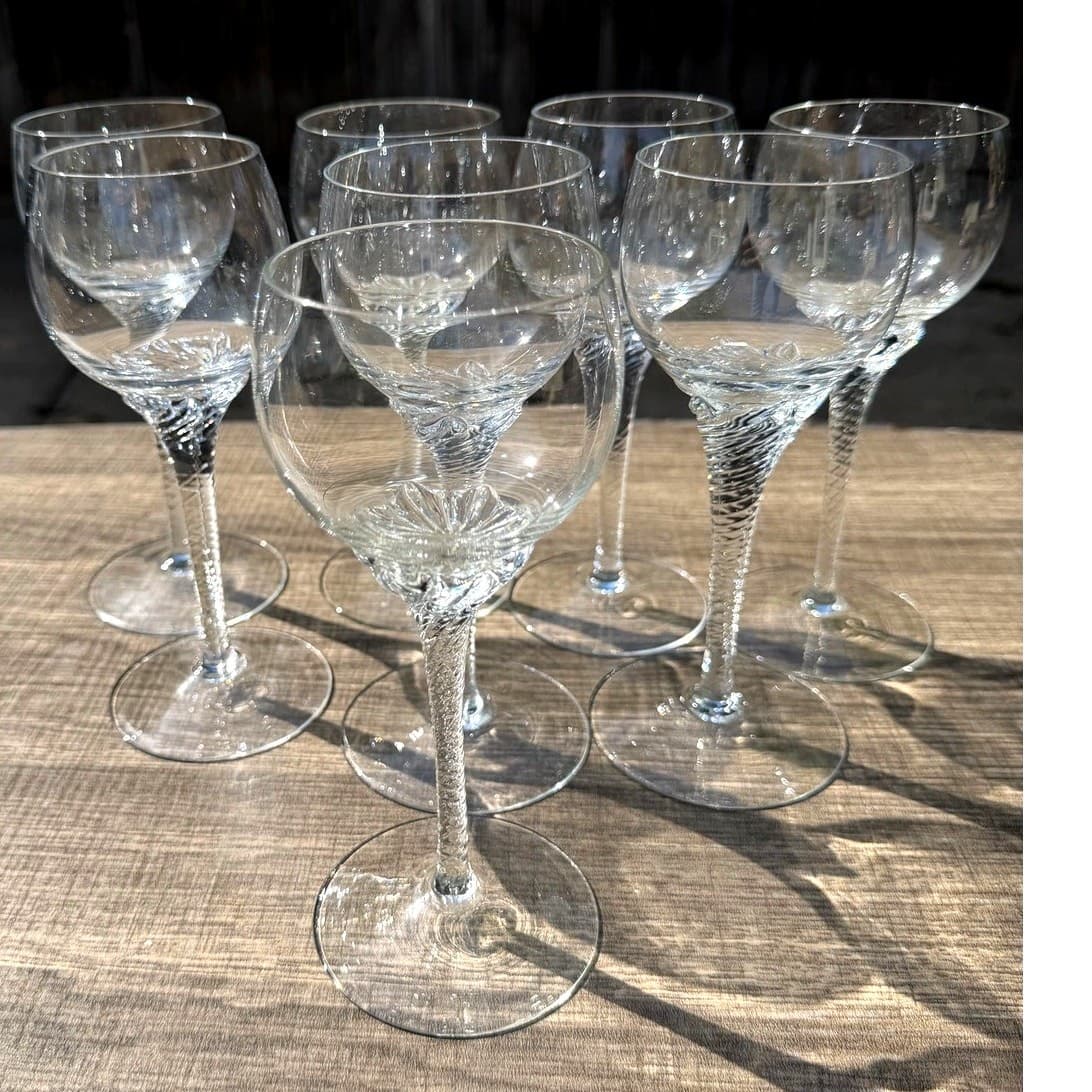 Clear Glass Wine Glasses Swirl Base Stemware 7” Elegant Vintage Barware-Set of 8 - Thumbnail 3
