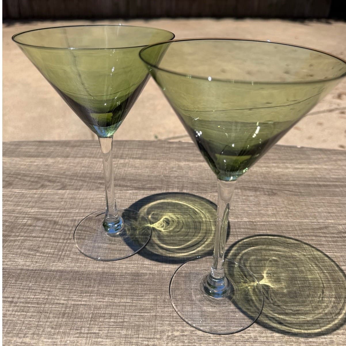Vintage Olive Green Martini Glass Art Glass Cocktail Stemware 8” Contemporary - Thumbnail 4