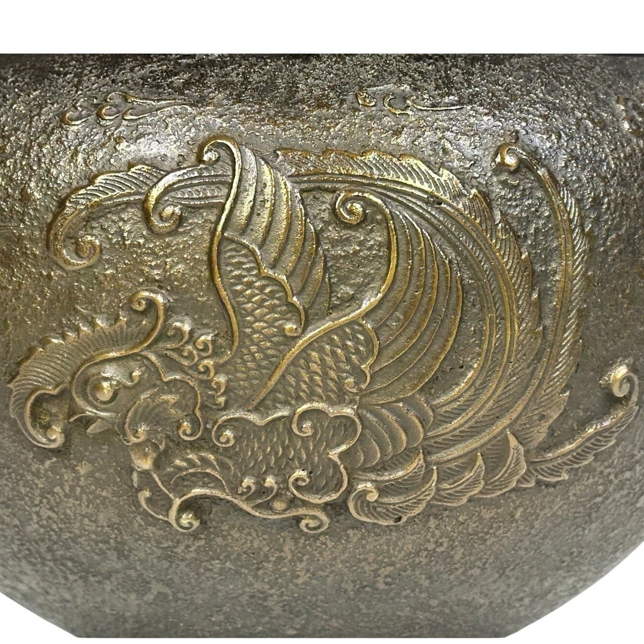 Stunning Bronze Japanese Double Handled Stylized Phoenix Bird 14.5" Urn/Vase - Thumbnail 2