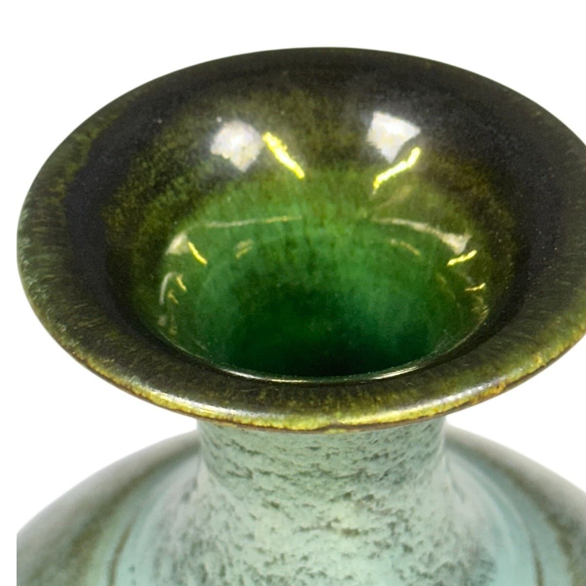 K Dryden Vintage Mid-Century Signed Hot Springs Arkansas Pottery 6.5" Blue Vase - Thumbnail 9