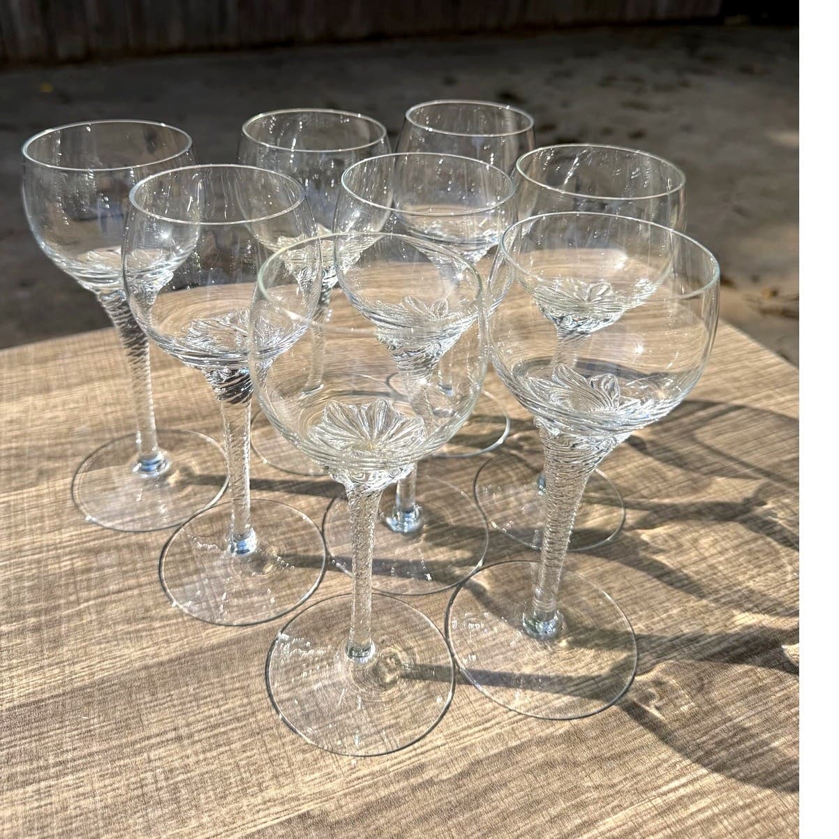 Clear Glass Wine Glasses Swirl Base Stemware 7” Elegant Vintage Barware-Set of 8 - Thumbnail 7