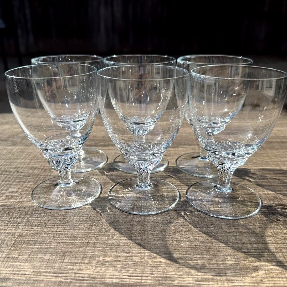 Clear Wine Glasses Swirl Base Goblets 4.25” Elegant Vintage Barware-Set of 6 - Thumbnail 7