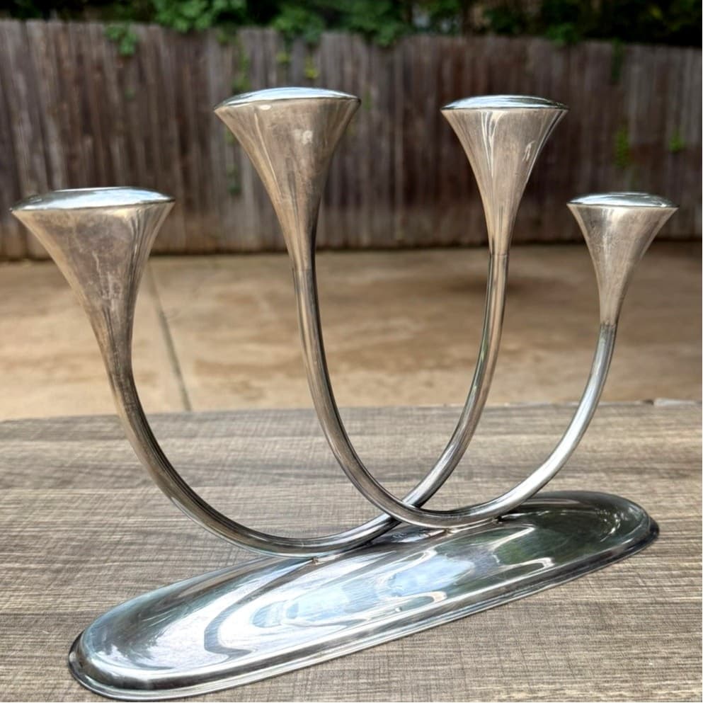 Reed & Barton Silverplate 4 Light Vintage MCM Candelabra Candlestick Holder #291 - Thumbnail 3