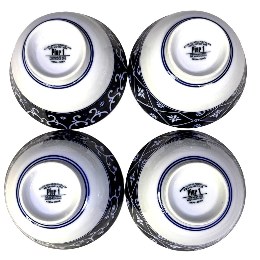 Pier 1 Mandarin Bowls Blue White Porcelain 5.5" Rice Soup Bowls China-Set of 4 - Thumbnail 3