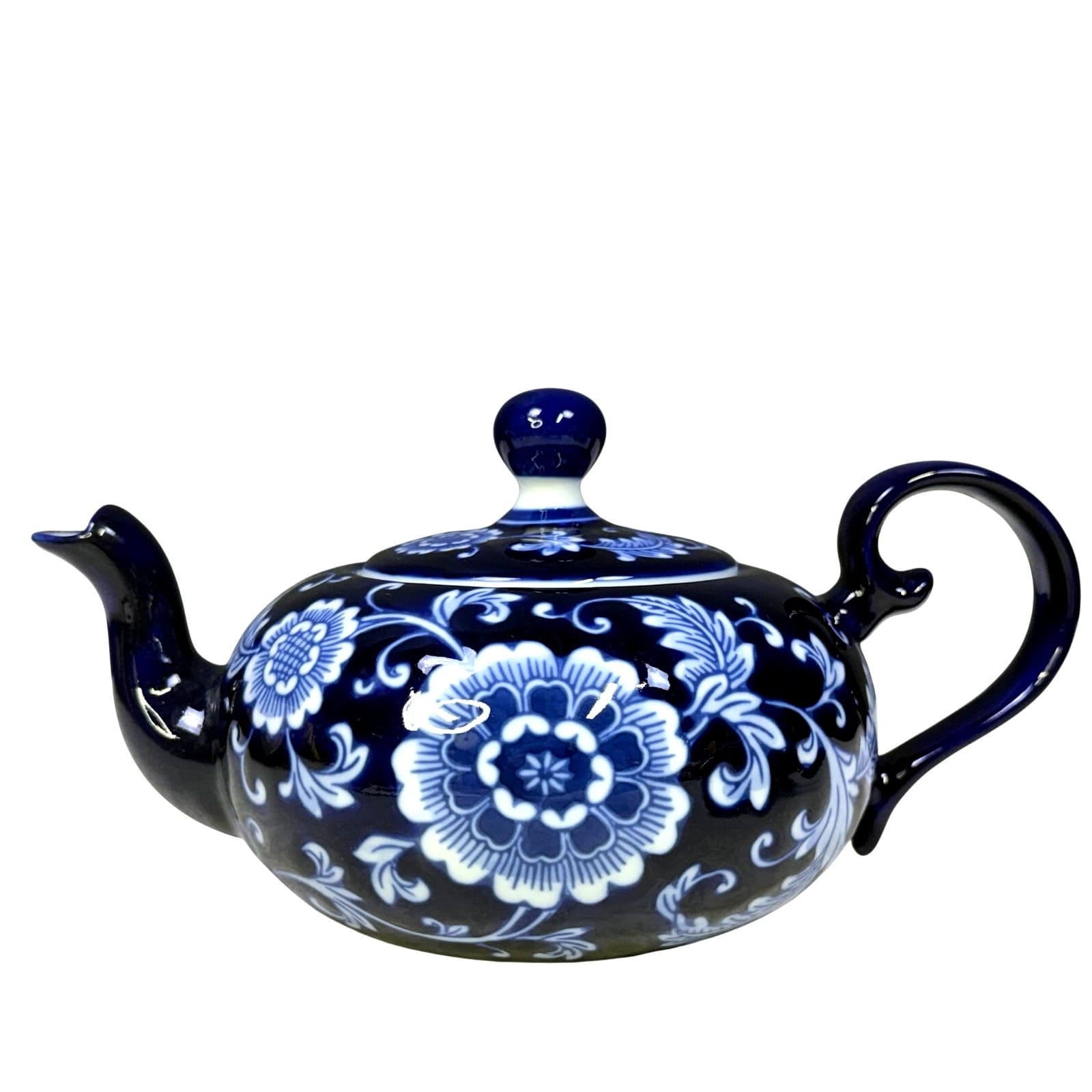 Pier 1 Mandarin Tea Set Teapot w Lid + 4 Cups Blue White Floral Porcelain China - Thumbnail 4