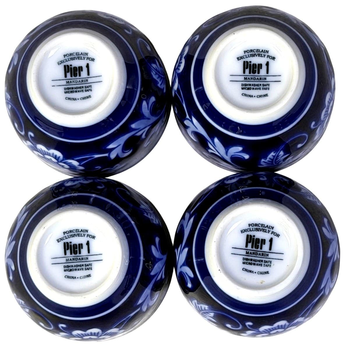 Pier 1 Mandarin Tea Set Teapot w Lid + 4 Cups Blue White Floral Porcelain China - Thumbnail 6