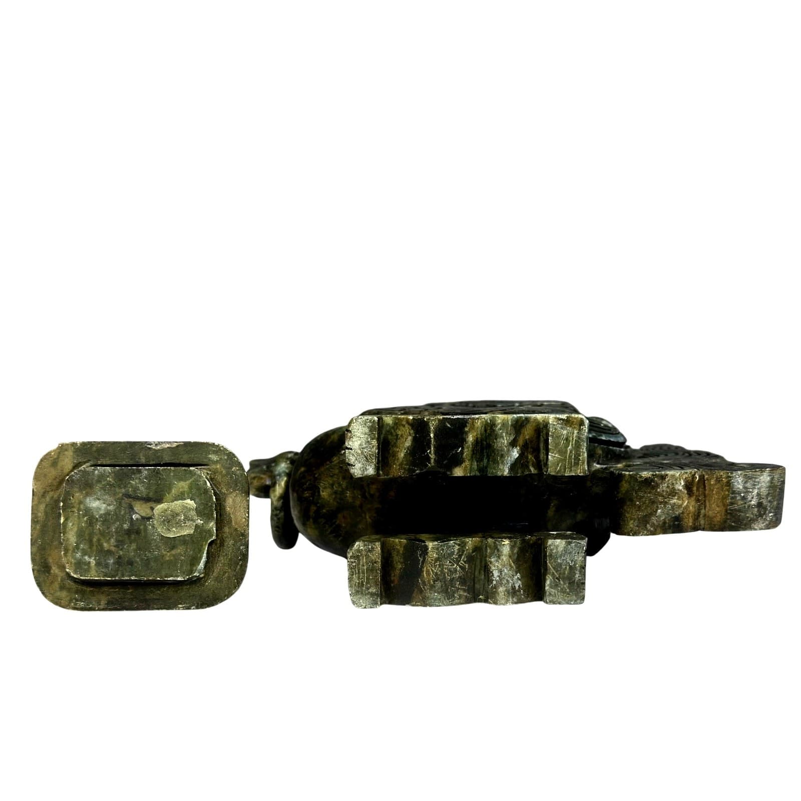Spinach Jade Carved Mythical Beast Qing Dynasty Style Traditional Ritual Vessel - Thumbnail 8