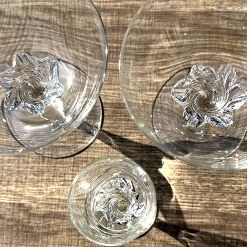 Clear Champagne(2)/Cordial(1) Swirl Base Stemware 4 5/8” Elegant Vintage Barware - Thumbnail 2
