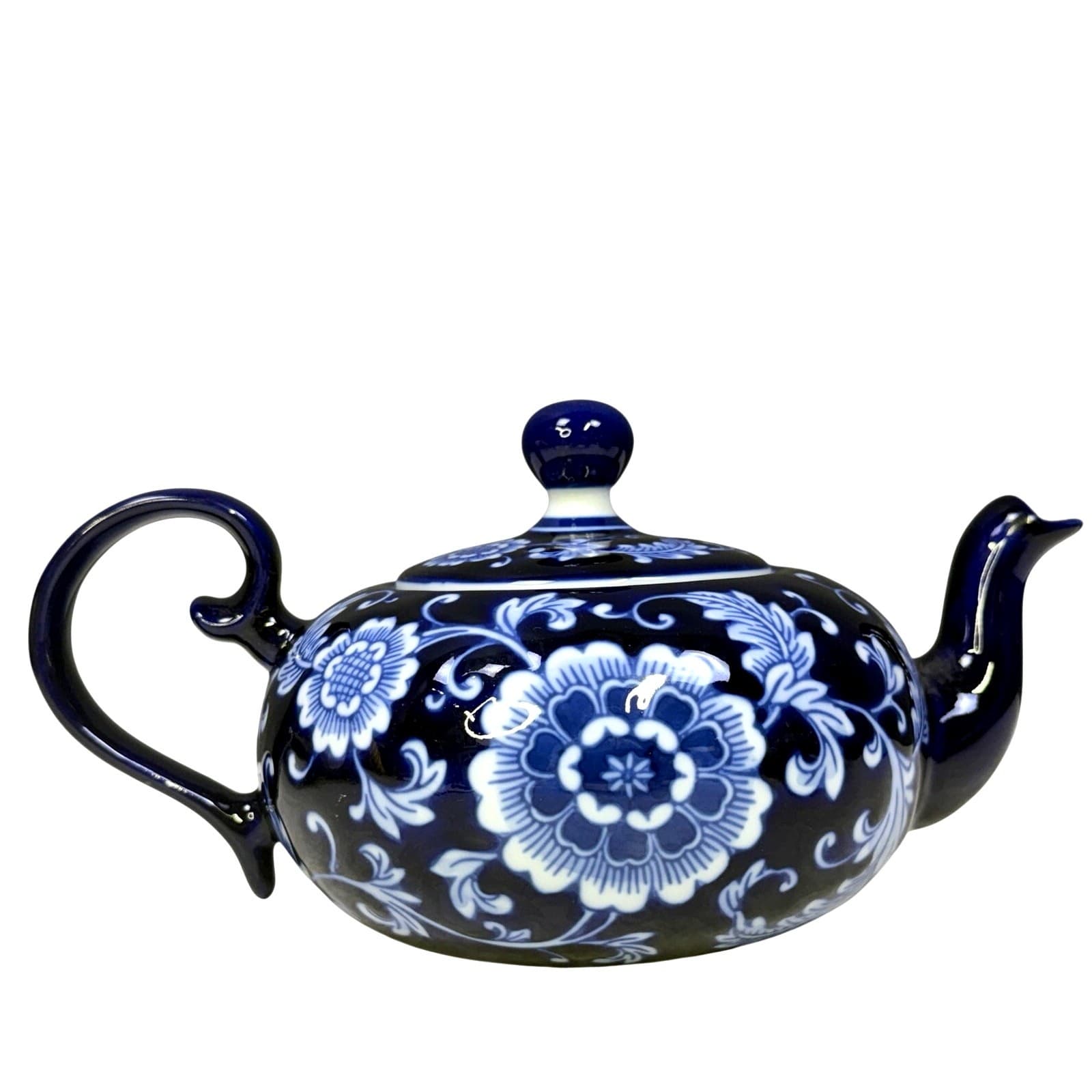 Pier 1 Mandarin Tea Set Teapot w Lid + 4 Cups Blue White Floral Porcelain China - Thumbnail 2
