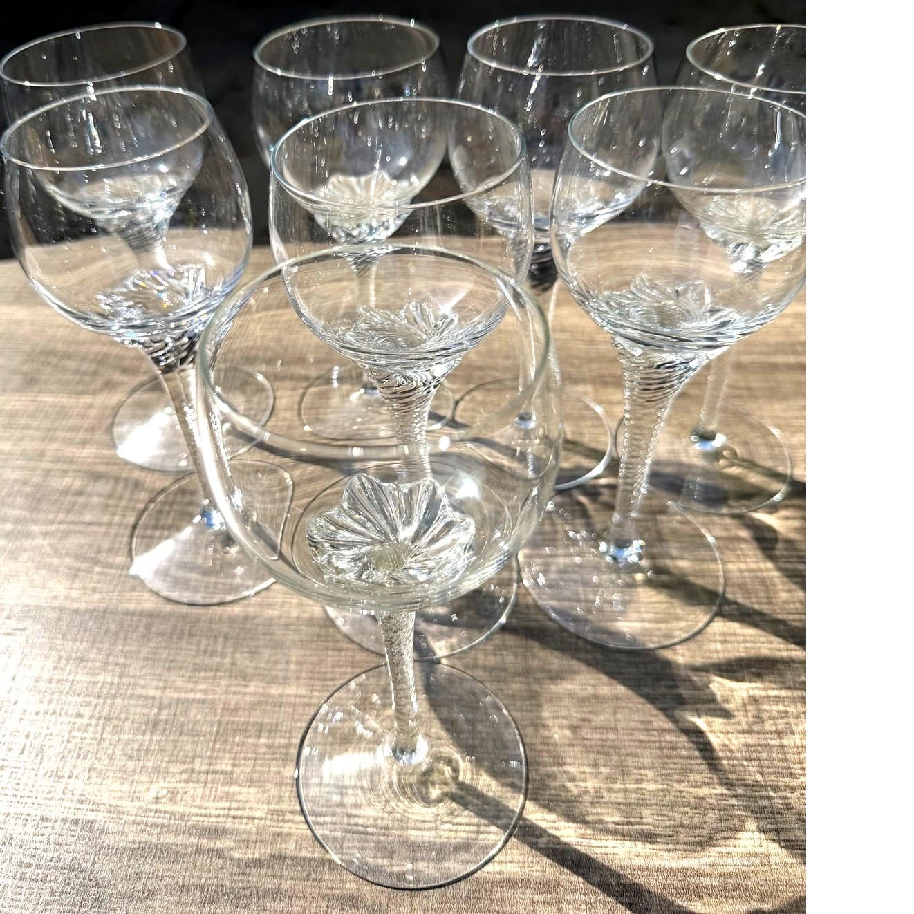 Clear Glass Wine Glasses Swirl Base Stemware 7” Elegant Vintage Barware-Set of 8 - Thumbnail 5