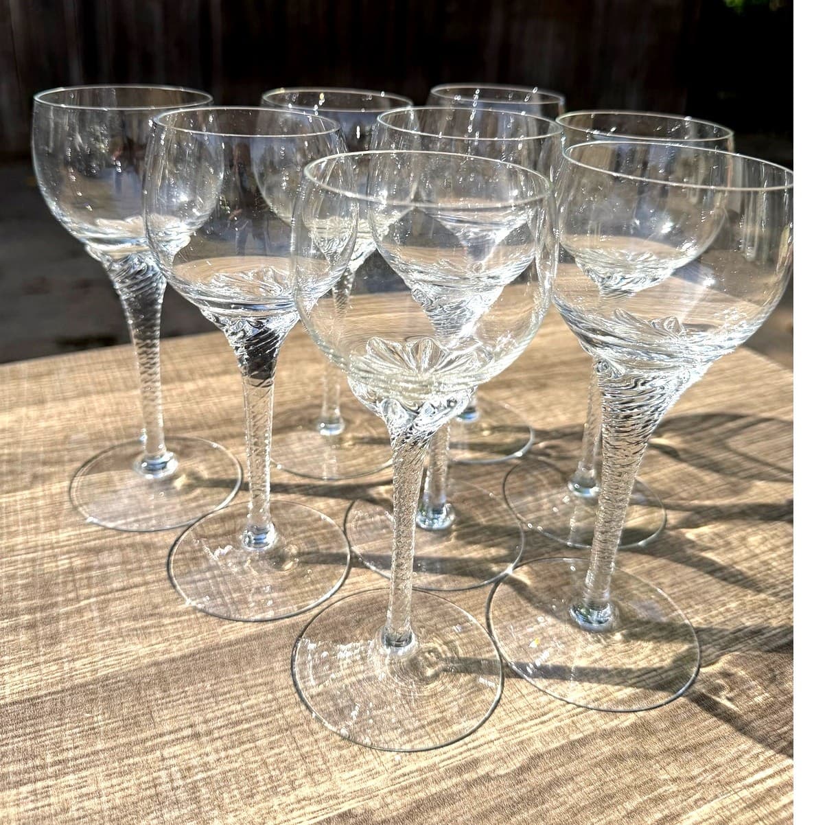 Clear Glass Wine Glasses Swirl Base Stemware 7” Elegant Vintage Barware-Set of 8 - Thumbnail 9