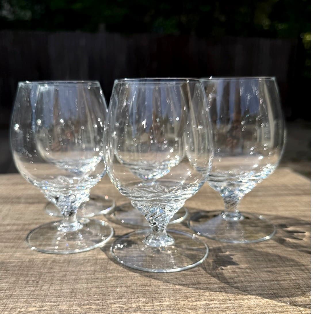 Clear Glass Brandy Snifters Swirl Base Stem 5” Elegant Vintage Barware-Set of 6 - Thumbnail 3