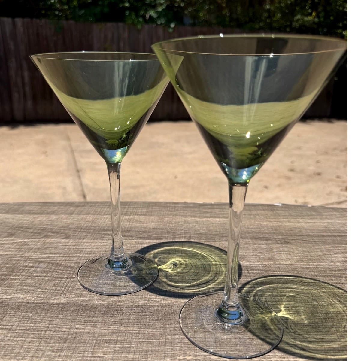 Vintage Olive Green Martini Glass Art Glass Cocktail Stemware 8” Contemporary