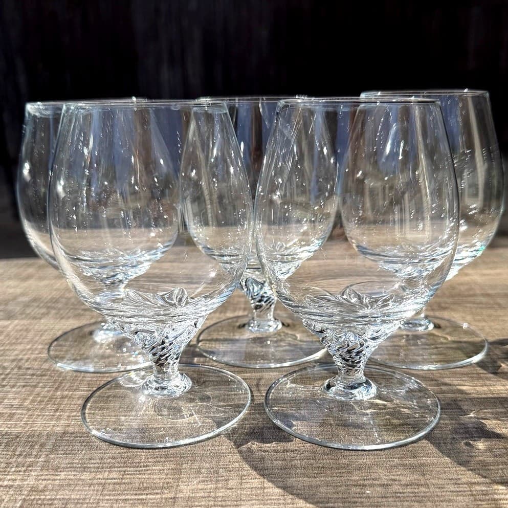 Clear Glass Brandy Snifters Swirl Base Stem 5” Elegant Vintage Barware-Set of 6 - Thumbnail 2