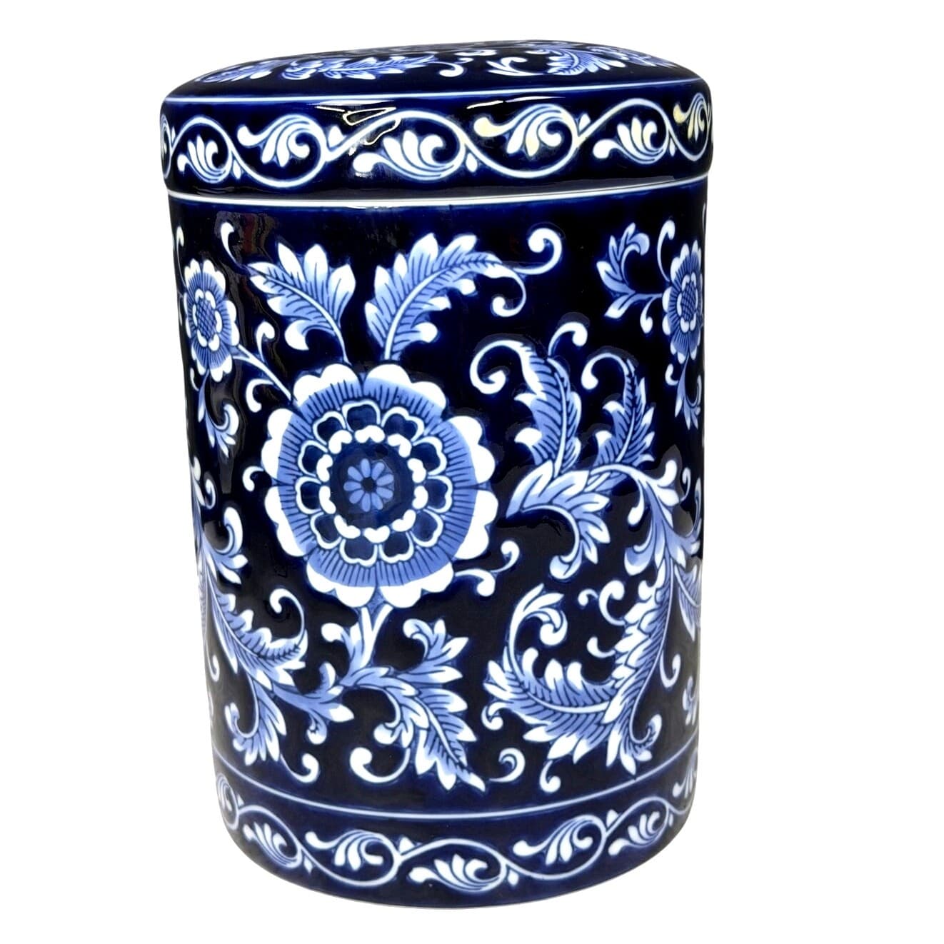 Pier 1 'Mandarin' Large Canister Airtight Lid Blue White Porcelain Kitchen 9.5” - Thumbnail 7