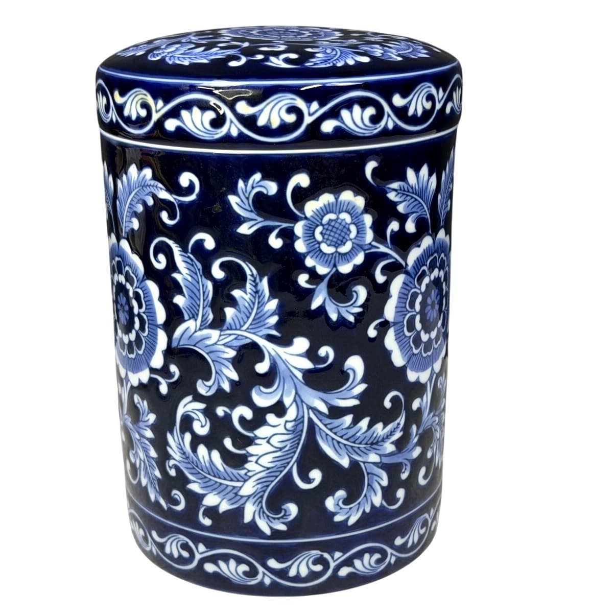 Pier 1 'Mandarin' Large Canister Airtight Lid Blue White Porcelain Kitchen 9.5” - Thumbnail 5