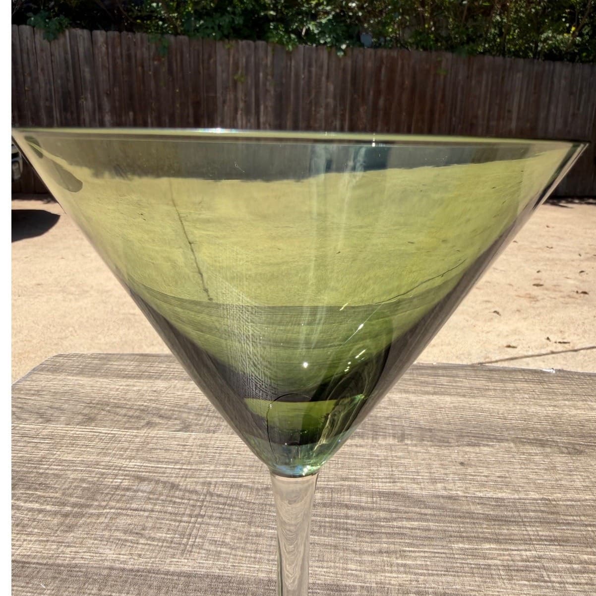 Vintage Olive Green Martini Glass Art Glass Cocktail Stemware 8” Contemporary - Thumbnail 5