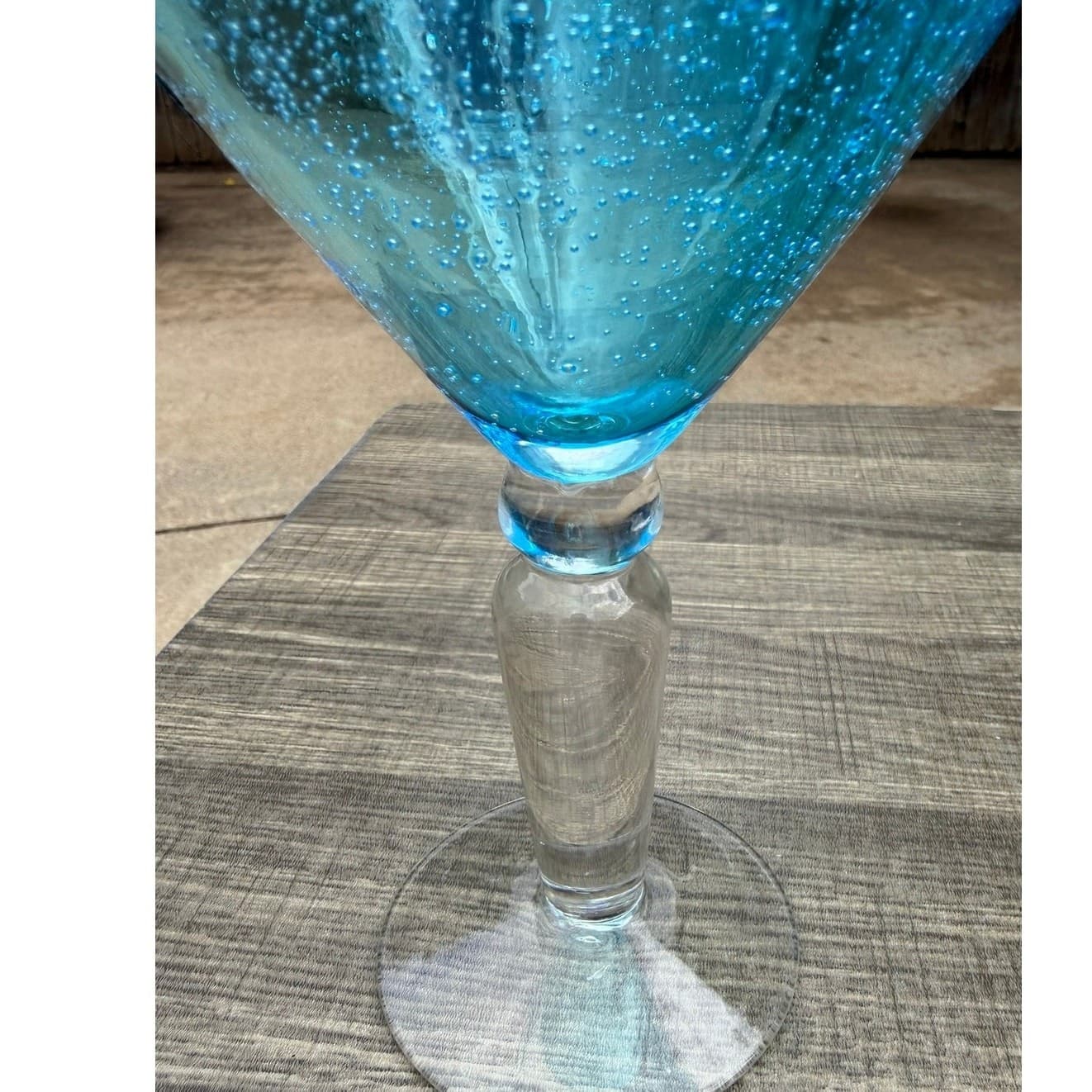 Hand Blown Aqua Blue Martini Glasses Seeded Bubble Glass Clear Stem-Set of 4 - Thumbnail 7