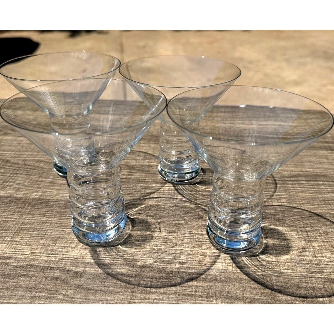 Wow-Retro Riedel Crystal Martini Glasses Ribbed Stem Modernist Cocktail Set of 4 - Thumbnail 2