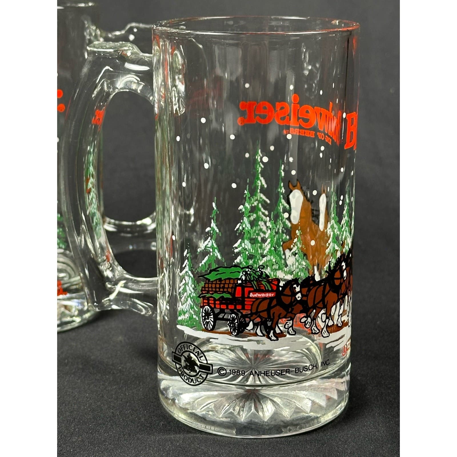 1989 Anheuser Busch Budweiser Clydesdale Christmas Beer Mugs Set of 4 - Thumbnail 3
