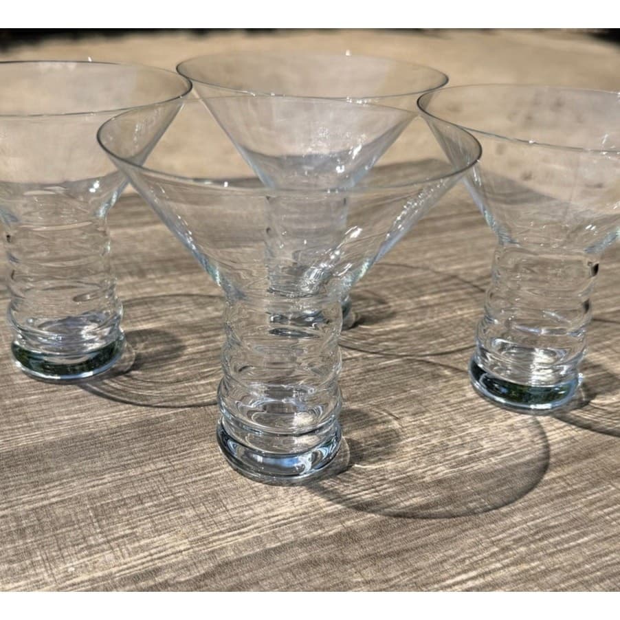 Wow-Retro Riedel Crystal Martini Glasses Ribbed Stem Modernist Cocktail Set of 4 - Thumbnail 16