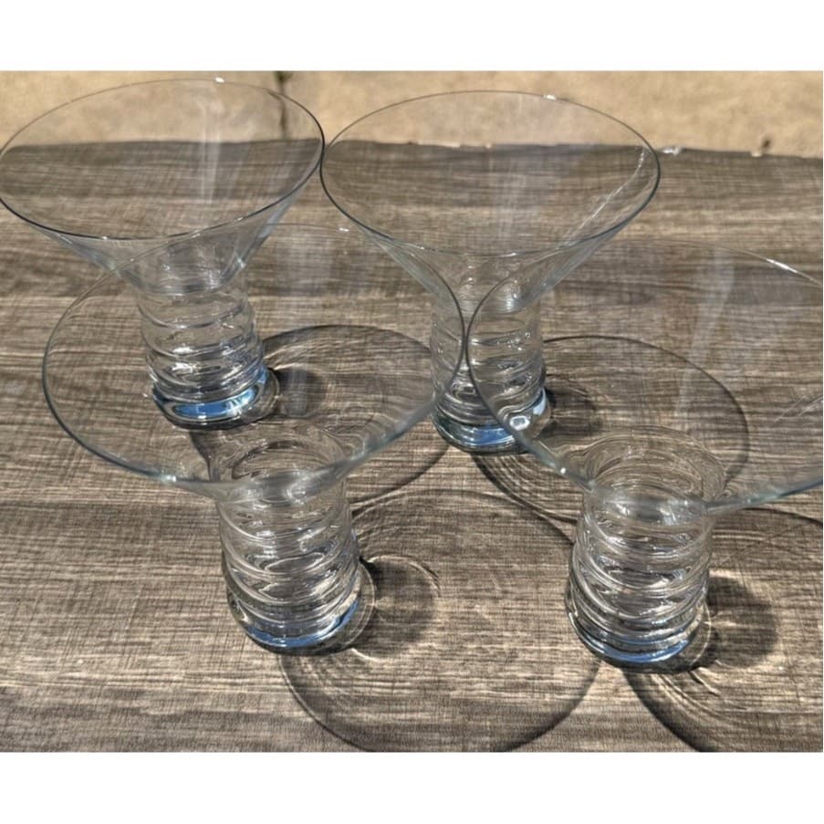 Wow-Retro Riedel Crystal Martini Glasses Ribbed Stem Modernist Cocktail Set of 4 - Thumbnail 4