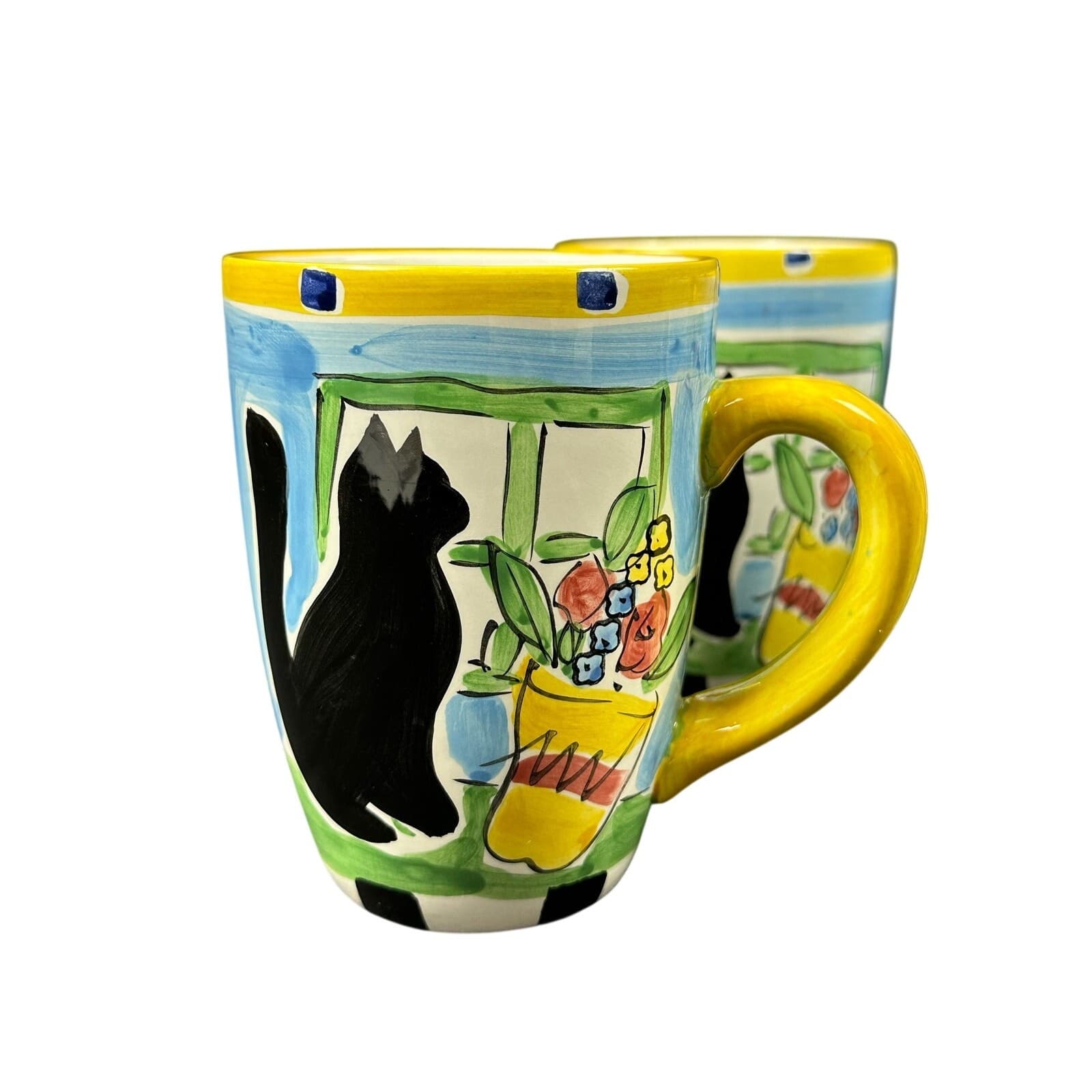 Hausenware Black Cat In Window Set of 4 Mugs Cups - Thumbnail 4
