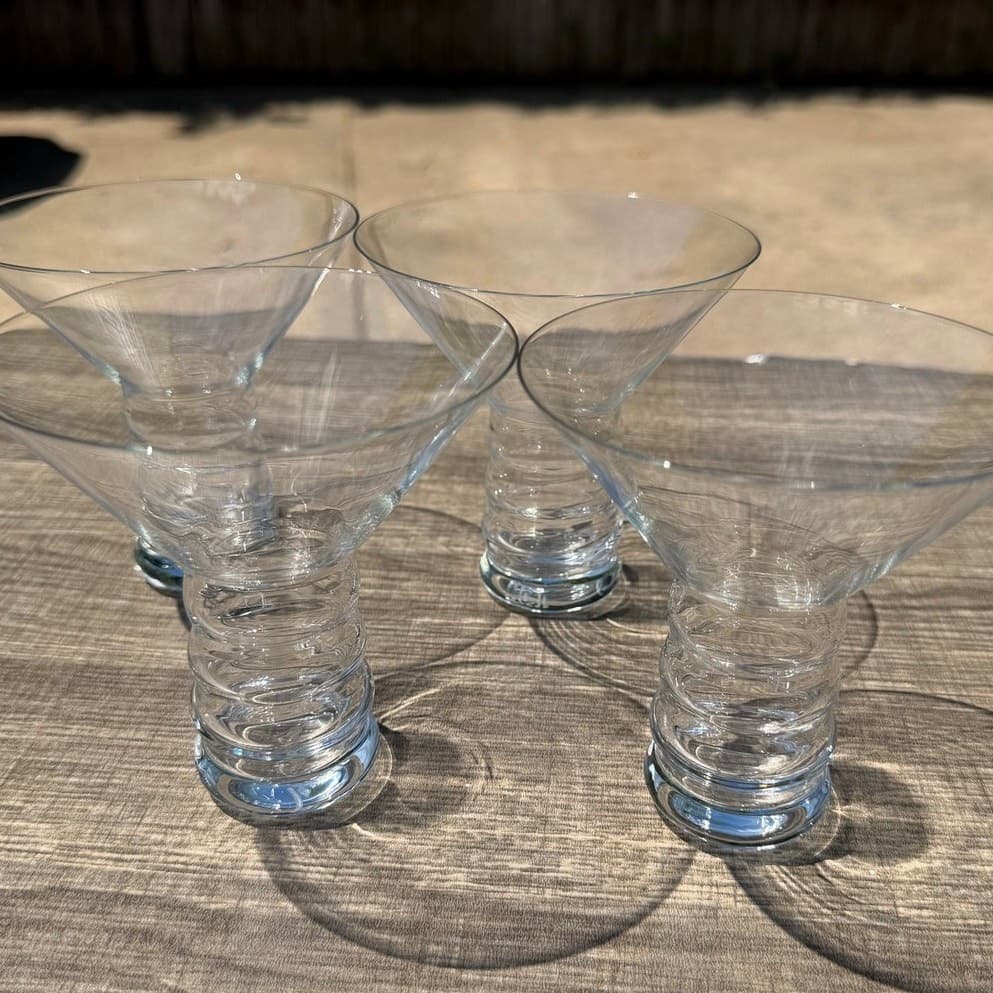 Wow-Retro Riedel Crystal Martini Glasses Ribbed Stem Modernist Cocktail Set of 4 - Thumbnail 14
