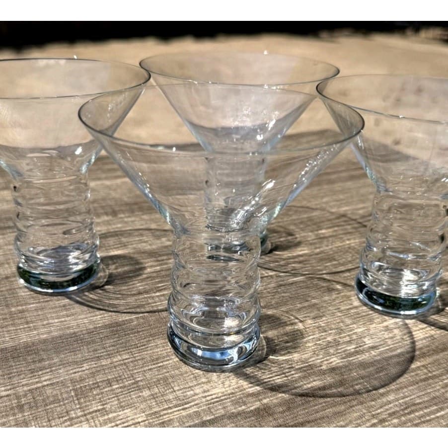 Wow-Retro Riedel Crystal Martini Glasses Ribbed Stem Modernist Cocktail Set of 4 - Thumbnail 6