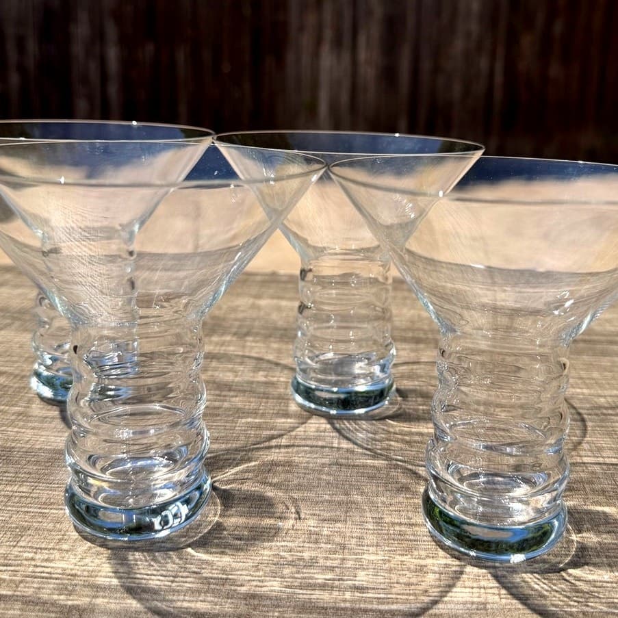 Wow-Retro Riedel Crystal Martini Glasses Ribbed Stem Modernist Cocktail Set of 4 - Thumbnail 9