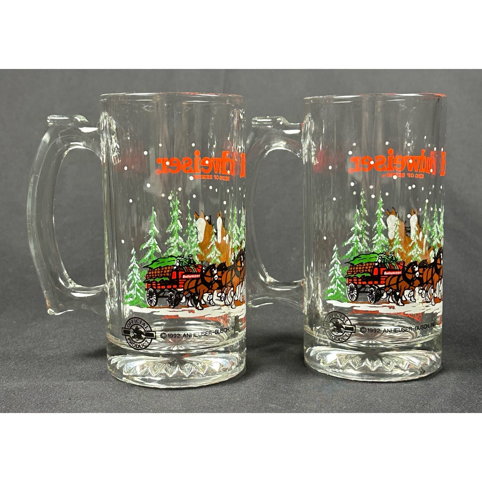 Vintage 1992 Anheuser-Busch Budweiser Clydesdales Christmas Beer Mugs Set of 2 - Thumbnail 3