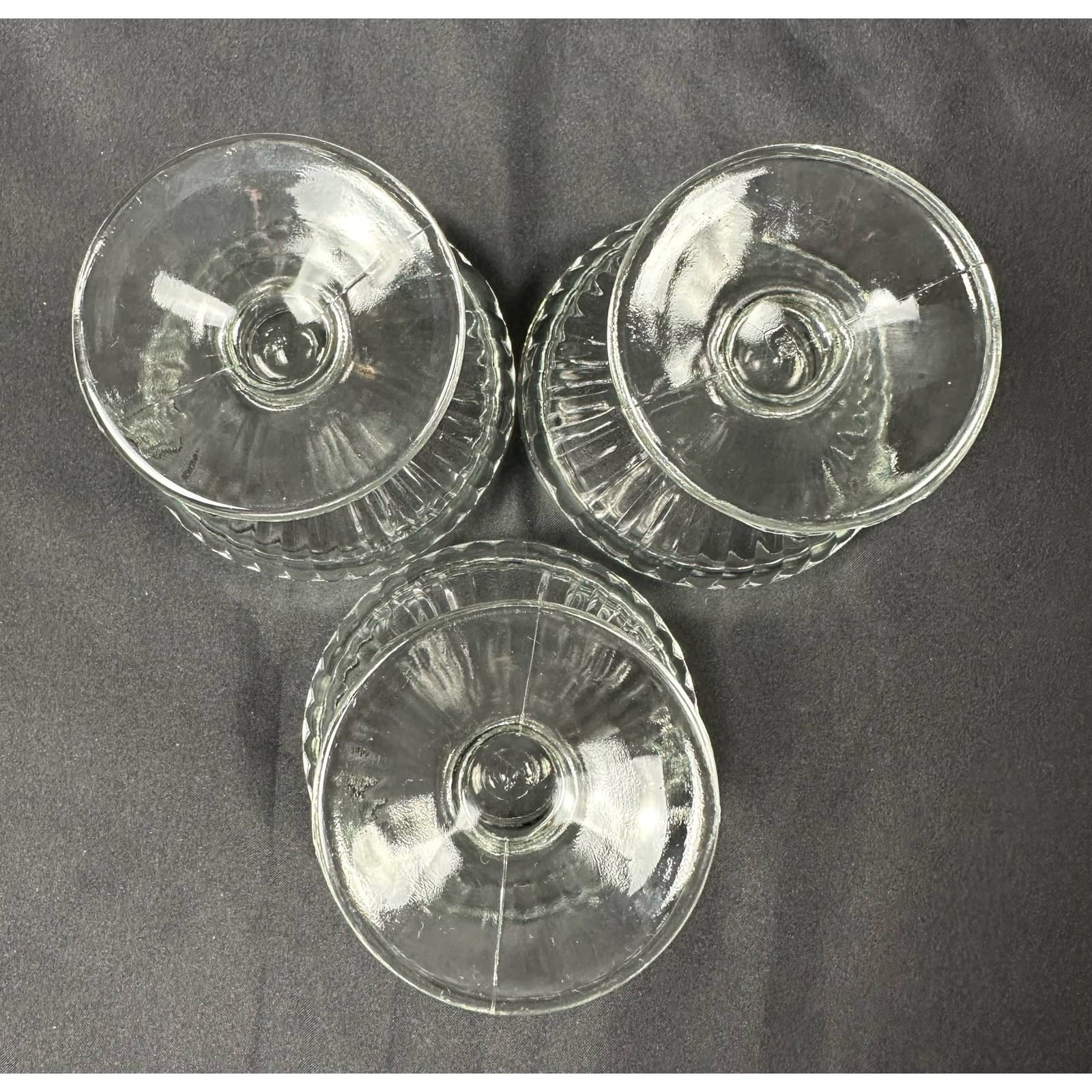 Vintage Jeanette Glass Mid-Century 3-3/4" Ribbed & Footed 3 Sherbet Dishes - Thumbnail 4