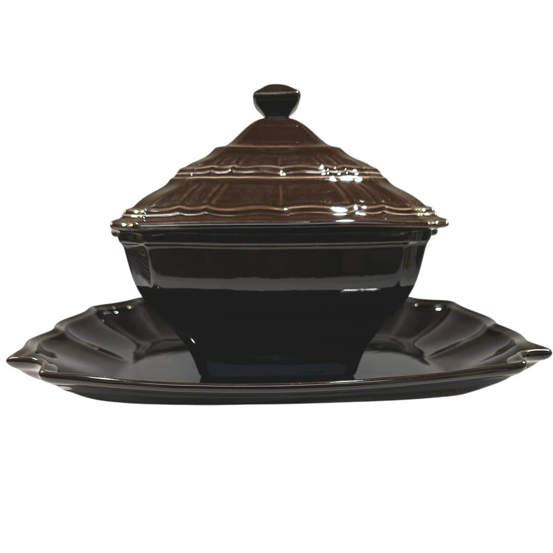 Noble Excellence Toscano Brown Covered Casserole Dish with Lid and 17" Platter - Thumbnail 2