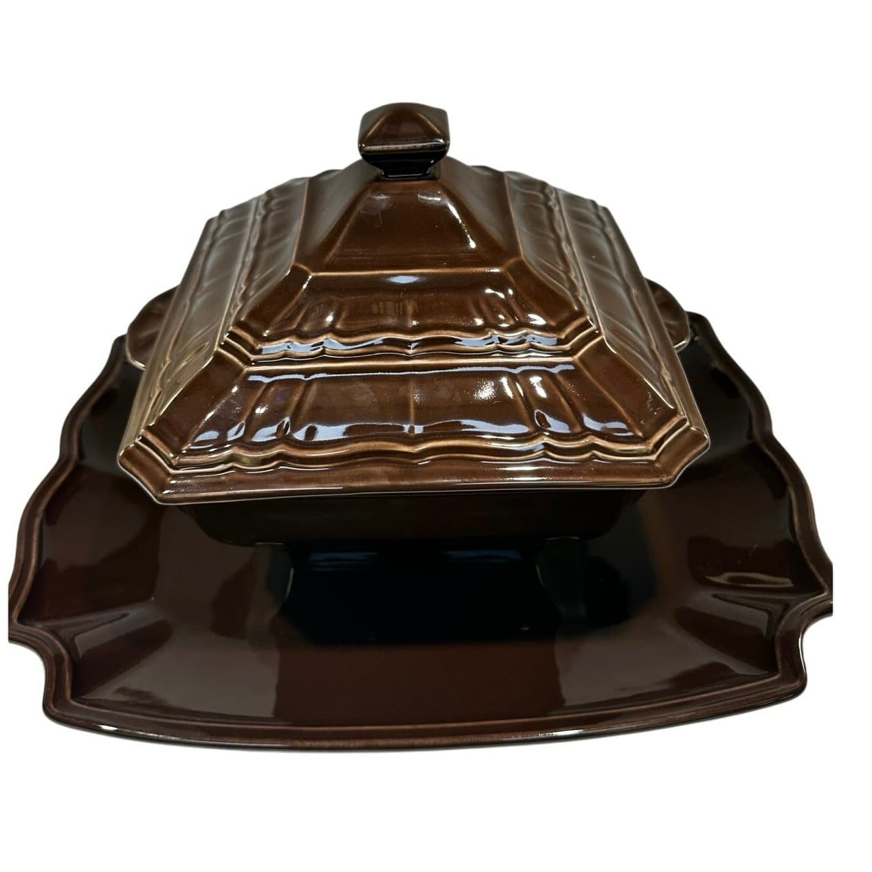 Noble Excellence Toscano Brown Covered Casserole Dish with Lid and 17" Platter - Thumbnail 3