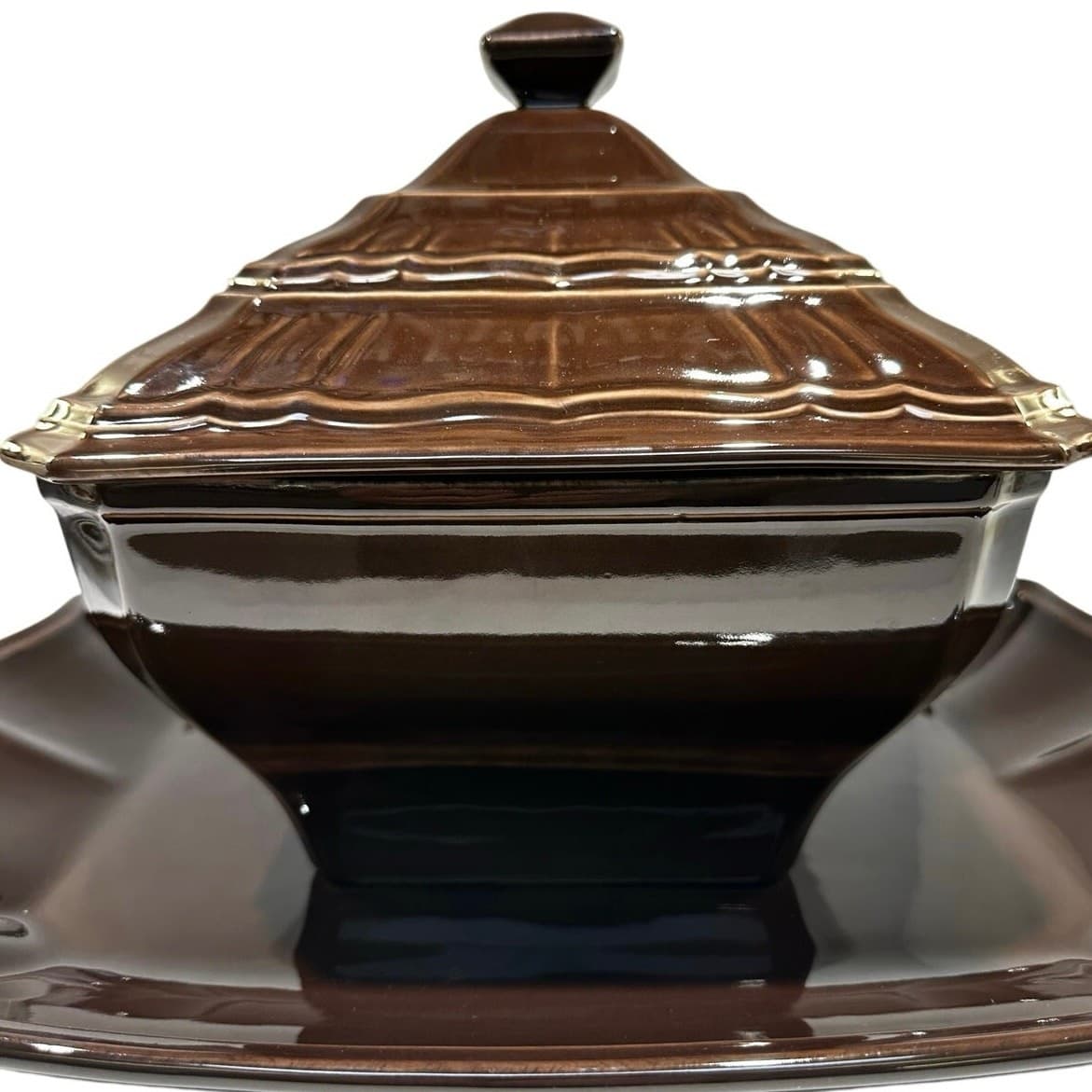 Noble Excellence Toscano Brown Covered Casserole Dish with Lid and 17" Platter - Thumbnail 4