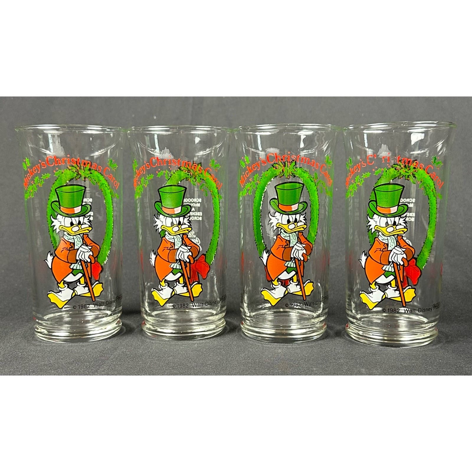 1982 Coca-Cola Disney Mickey’s Christmas Carol Scrooge McDuck Set of 4 Glasses
