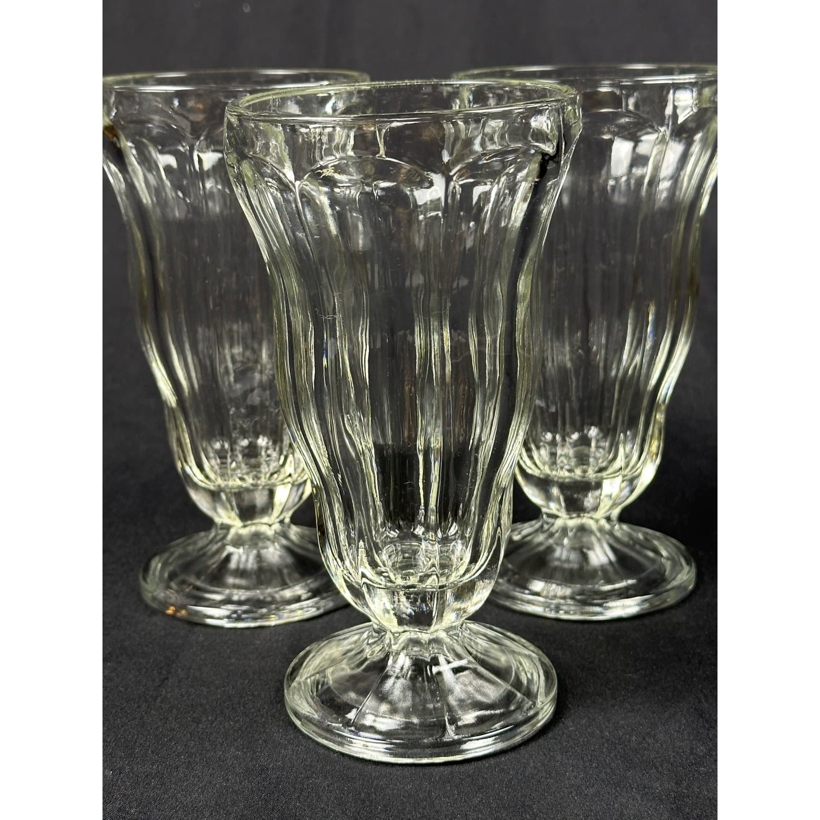 Vintage Old Fashion 6-3/4" Footed Ice Cream Parlor Glasses Set of 3 - Thumbnail 2