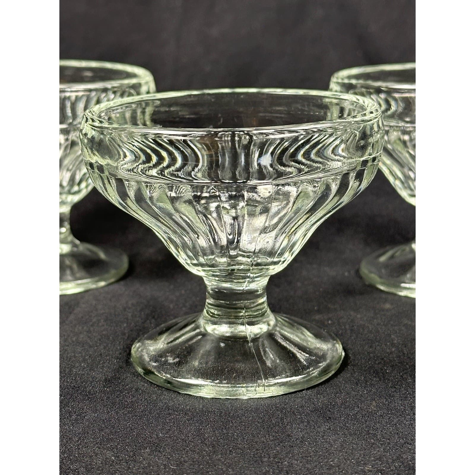 Vintage Jeanette Glass Mid-Century 3-3/4" Ribbed & Footed 3 Sherbet Dishes - Thumbnail 2