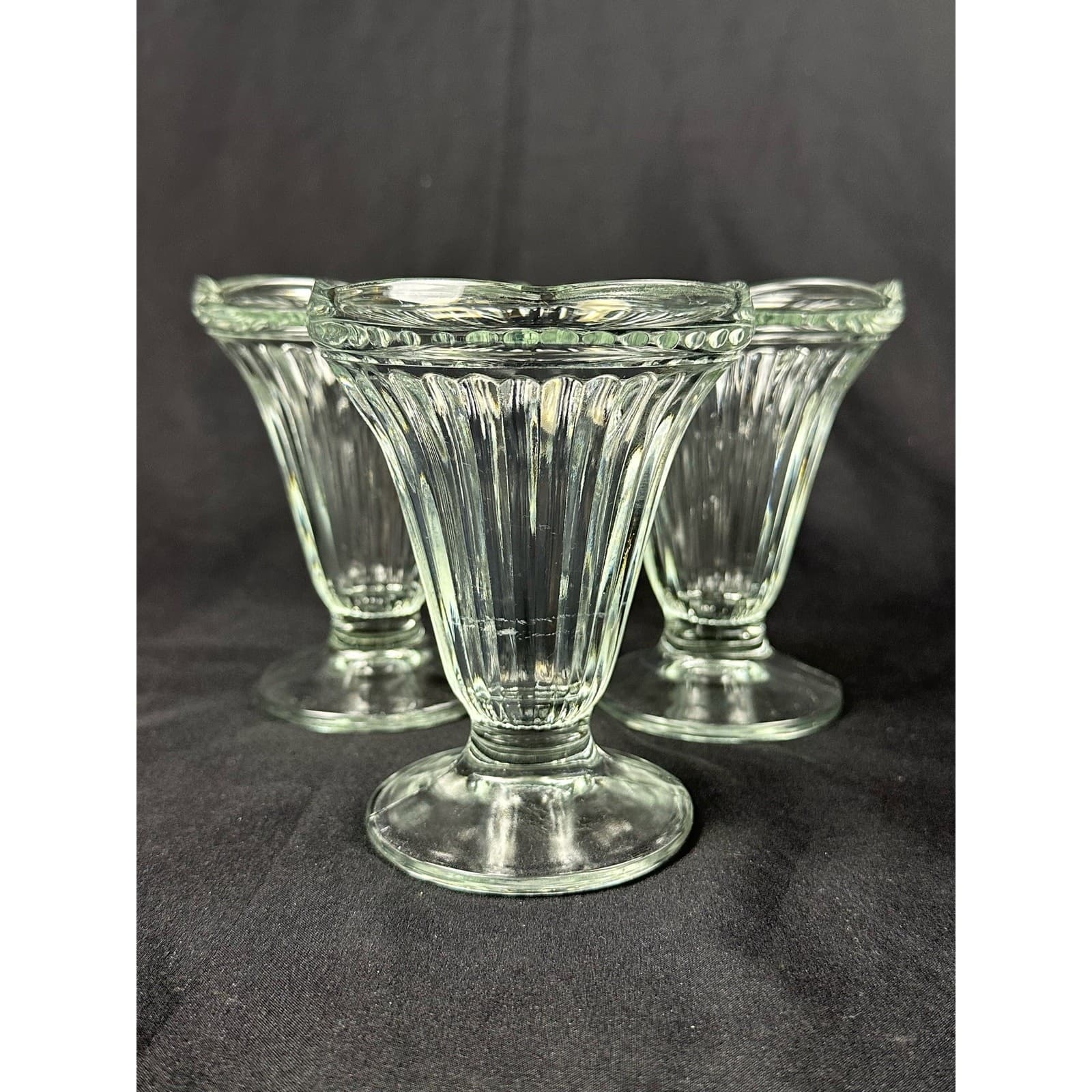 Footed Tulip Design 5" Ribbed Ice Cream Parfait Dishes Set of 3