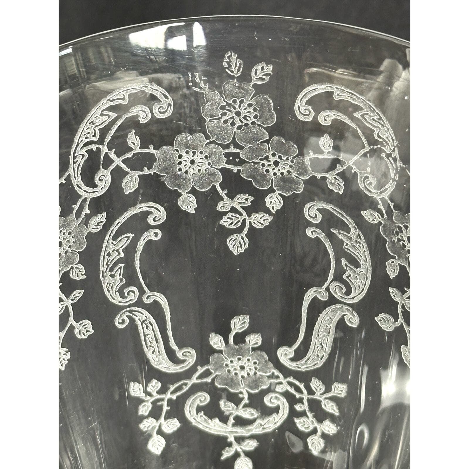Fostoria Antique Meadow Rose Clear Etch # 328 Water Goblet-7 5/8" Vintage 1930s - Thumbnail 4
