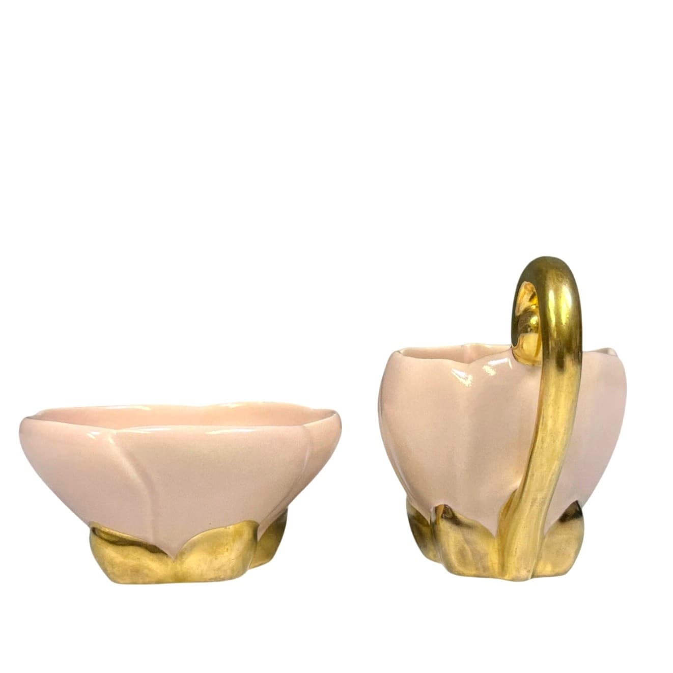 Vallona Starr California Vintage Pottery Mini Pink/Gold Creamer/Open Sugar Set - Thumbnail 2